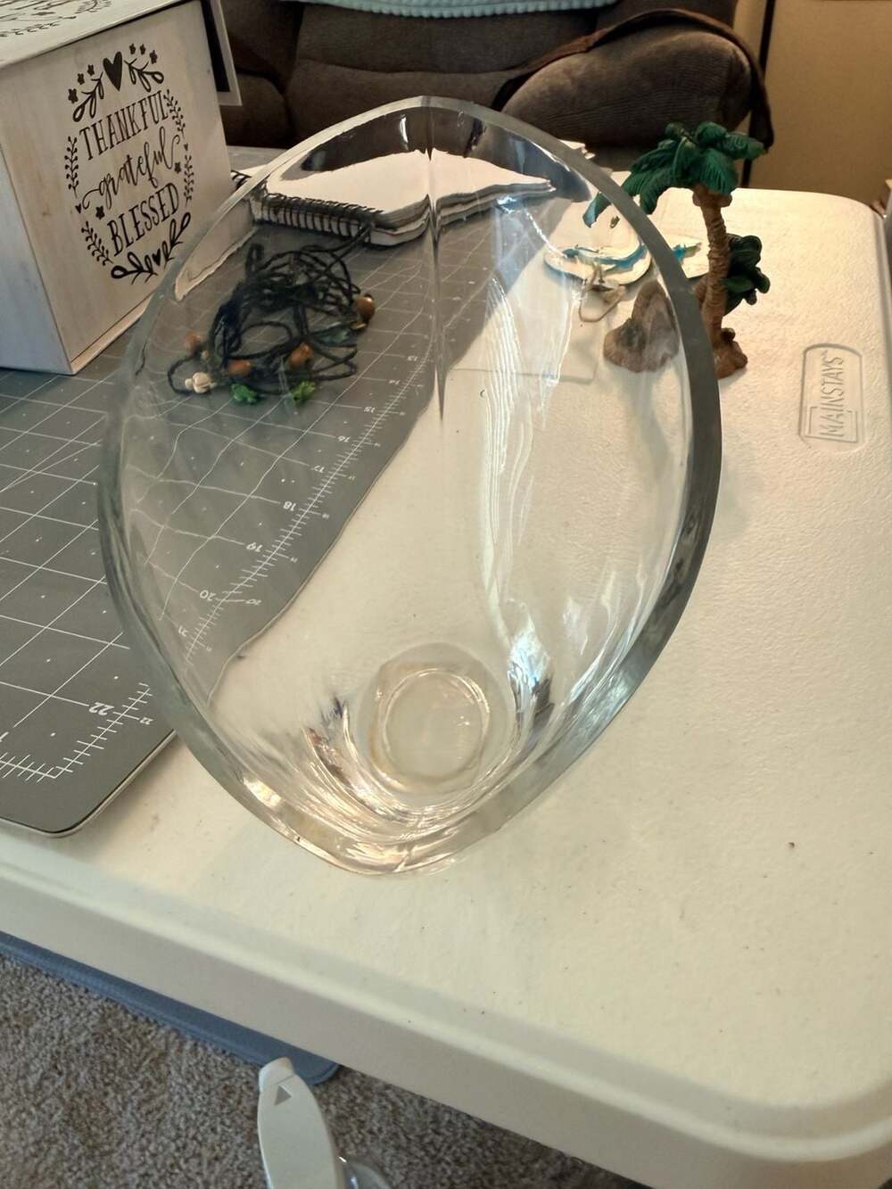 Clear Glass Slanted Oval Bowl with Angle Top